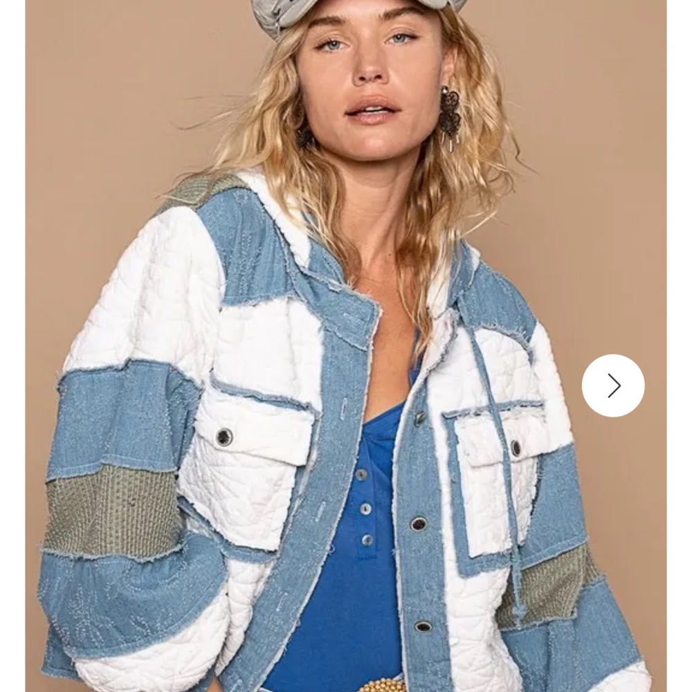 POL Never Leaving Quilted Jacket - Light Blue & White